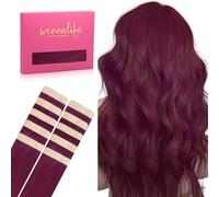 WENNALIFE Tape in Hair Extensions Human Hair, 14inch 10pcs 25 Light Burgundy Real Human Hair Tape Extensions