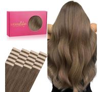 WENNALIFE Tape in Hair Extensions Human Hair, 20inch 20pcs 50g, Muted Light Brown Brunette Real Human Hair Extensions, Tape Hair Extensions Silky Straight Skin Weft