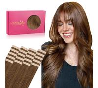WENNALIFE Tape in Hair Extensions Human Hair, 20pcs 12 inch 50g Light Auburn Brown Real Human Hair Tape Extensions Remy Tape Hair Extensions Straight