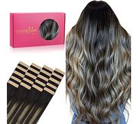 WENNALIFE Tape in Hair Extensions Human Hair, 20pcs 16 inch 50g Natural Black to Light Blonde Remy Tape Hair Extensions Real Human Hair Tape Extensions Coloured Hair Extensions
