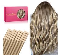 WENNALIFE Tape in Hair Extensions Human Hair, 20pcs 18 inch 50g Ash Brown Highlighted Golden Blonde Real Human Hair Tape Extensions Remy Tape Hair Extensions Straight Hair Extensions