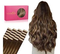 WENNALIFE Tape in Hair Extensions Human Hair, 20pcs 50g 18 inch Balayage Chocolate Brown to Caramel Blonde Remy Hair Extensions Straight Human Hair Tape in Extensions Skin Weft Tape Extensions