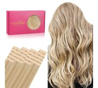 WENNALIFE Tape in Hair Extensions Human Hair, 20pcs 50g 20 inch Light Blonde Highlighted Golden Blonde Remy Hair Extensions Straight Human Hair Tape in Extensions Skin Weft Tape Extensions Human Hair