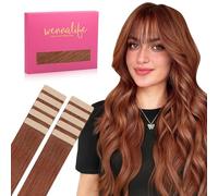 WENNALIFE Tape in Hair Extensions Human Hair, 22inch 10pcs 30 Dark Auburn Copper Real Human Hair Tape Extensions