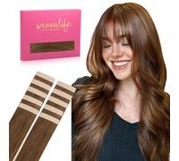 WENNALIFE Tape in Hair Extensions Human Hair, 22inch 10pcs 30 Light Auburn Brown Real Human Hair Tape Extensions