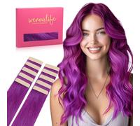 WENNALIFE Tape in Hair Extensions Human Hair, 24inch 10pcs 30 Purple Real Human Hair Tape Extensions