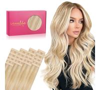 WENNALIFE tape Real Hair Extensions, 20 Pieces, 50 g, 45 cm/18 Inches, Dirty Blonde Highlights, Bleach Blonde, Remy, Invisible Skin Weft, Silky Straight
