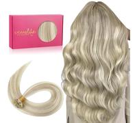 WENNALIFE U Tip Hair Extensions Real Human Hair, 50g 22Inch 50s Ash Blonde Highlighted Platinum Blonde Human Hair Extensions with Bonding Tips Invisible Heat-Bonding Real Hair Extensions for Women