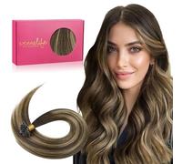 Wennalife U Tip Hair Extensions Real Human Hair, Balayage Chocolate Brown to Caramel Blonde 50g 24Inch 50 Strands Hot Fusion Keratin Hair Extensions, Straight