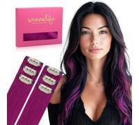 WENNALIFE Violet Clip in Hair Extensions Real Human Hair 30g 6pcs 16 Inch Colored Extensions for Kids Women Colorful Hair Pieces Pop-up Style Straight De Cabello Humano Con Clip