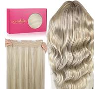 WENNALIFE Wire Hair Extensions, 14 inch 75g Ash Blonde Highlighted Platinum Blonde Human Hair Extensions Real Hair Extensions Invisible Fish Line Remy Hair Extensions Secret Wire Hair Extension