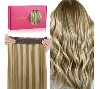 WENNALIFE Wire Hair Extensions, 18 inch 95g Ash Brown Highlighted Golden Blonde Human Hair Extensions Real Hair Extensions Invisible Fish Line Remy Hair Extensions Secret Wire Hair Extension