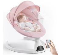 WENNEWU Baby Swing For Infants, Electric Portable Baby Swing For Newborn, 5 Swing Speeds Baby Rocker Chair, Bluetooth Touch Screen, Remote Control Timing Function, With Music Speaker,Pink