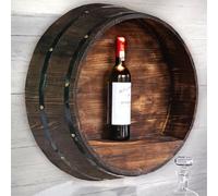 WENNEWU Bourbon Whiskey Barrel Shelf, Wall Mount Wine Rack, Vintage Oak Barrel Wine Bottle Holder, Rustic Wood Wine Rack, for Kitchen, Office, Home Bar & Pub,Brown,Diameter 50cm