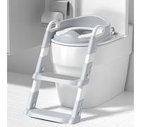 WENNEWU Children's Toilet Seat with Stairs Toilet Training Foldable And Portable Step Stool for Children,Gray,PU cushion*1