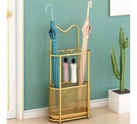 WENNEWU Freestanding Umbrella Holder, Metal Umbrella Stand, Umbrella Organizer, with Hooks and Drip Tray, Space Saving, for Entryway Home Office Patio Decor,Gold