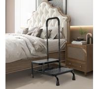 WENNEWU Heavy Duty Step Stool with Adjustable Handrail, 2 Step Stool with Handle for Elderly, Non-Skid Platform, Bed Steps, for Adults, Seniors, Hold up to 136kg