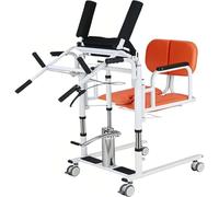 WENNEWU Hydraulic Patient Lift Transfer Chair, Lift Wheelchair, Stand Assist Sit to Stand Lift, with Soft High Back and Soft Seat, Adjustable Height, for Paralysis Elderly Patients,Orange