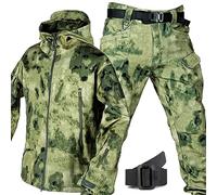 WENNEWU Military Soft Shell Suits, Men's Tactical Jacket And Pant, Waterproof Army Combat Suit Sets, Waterproof Camo Uniform, 2 Pieces Snowboarding Snowsuits, For Hiking,Camouflage C,SIZE: XXL