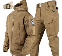 WENNEWU Military Soft Shell Suits, Men's Tactical Jacket And Pant, Waterproof Army Combat Suit Sets, Waterproof Camo Uniform, 2 Pieces Snowboarding Snowsuits, For Hiking,Brown,SIZE: XXL