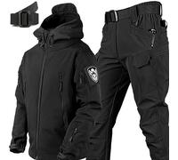 WENNEWU Military Soft Shell Suits, Men's Tactical Jacket And Pant, Waterproof Army Combat Suit Sets, Waterproof Camo Uniform, 2 Pieces Snowboarding Snowsuits, For Hiking,Black,SIZE: XXL