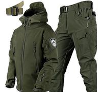 WENNEWU Military Soft Shell Suits, Men's Tactical Jacket And Pant, Waterproof Army Combat Suit Sets, Waterproof Camo Uniform, 2 Pieces Snowboarding Snowsuits, For Hiking,Green,SIZE: 3XL