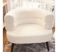 WENNEWU Modern Accent Chair, Lazy Sofa Chair, Single Cuddly Sherpa Reading Couch Chair, Curved Design Backrest, for Living Room, Bedroom, Salon, Office,Beige,Seat height 47cm