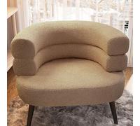 WENNEWU Modern Accent Chair, Lazy Sofa Chair, Single Cuddly Sherpa Reading Couch Chair, Curved Design Backrest, for Living Room, Bedroom, Salon, Office,Khaki,Seat height 47cm