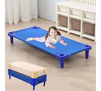 WENNEWU Portable Toddler Nap Cots, Children Naptime, Stackable Sleeping Daycare Cots for Kids, Ready-to-Assemble, Space-Saving, for Classroom Preschool,Blue,10PCS 130cm