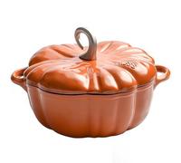 WENNEWU Pumpkin Cocotte with Lid, Pumpkin Cast Iron Dutch Oven, Pumpkin Shape Cooking Pot, Non Stick, for Various Stoves, Halloween and Thanksgiving Decor Gift,Orange Style B,25cm