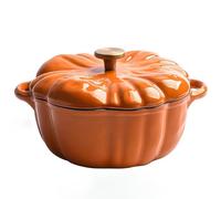 WENNEWU Pumpkin Cocotte with Lid, Pumpkin Cast Iron Dutch Oven, Pumpkin Shape Cooking Pot, Non Stick, for Various Stoves, Halloween and Thanksgiving Decor Gift,Orange Style A,16cm