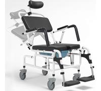 WENNEWU Shower Commode Chair Personal Mobility Assist Toilet Commode Wheelchair Transport Rolling Chair Waterproof with Padded Flip-up Arm and Foot Rests Adjustable Headrest