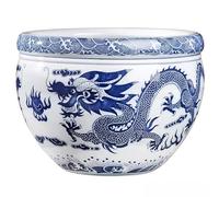WENNEWU Water Lily Flower Pot, Chinese Ceramic Dragon Pattern Garden Pot, Succulent Plant Planter, Indoor Outdoor Decoration, for Daffodils, Hydroponics, Goldfish,30.5cm