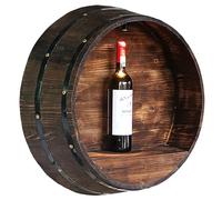 WENNEWU Wine Rack, Whiskey Barrel Decor, Bourbon Wine Barrel Decor, Wall-Mountable Round Oak Barrel, Wine Bottle Holder, for Home, Bar, and Wine Cellar,Brown,Diameter 50cm