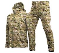 WENNEWU Winter Warm Hooded Ski Suit, Tactical Jacket and Combat Trousers Set, Men's Soft-Shell Coat, Waterproof Windproof Snowsuit 2 Sets,Camo 1,S