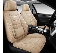 WENNFOUR Car Seat Covers Front Seats Only, Universal Luxury Automotive Car Seat Protector 2 Pack, Waterproof Breathable Nappa Leather Car Seat Cushion for Most Vehicles SUV Pick-up Truck, Beige
