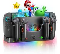 Wenocally Switch 2 Controller Charger Station Compatible with Nintendo Switch 2 Joy-con, Switch 2 Joycon Charger Dock with 6 RGB Light Modes, Support to Charge 6 Joycons & LED Indicator