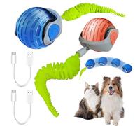 Wenosda Interactive Cat Toy Ball, 2pcs USB Rechargeable Automatic Moving Balls for Indoor Cats & Dogs, Electric Rolling Pet Toy with 2 Adjustment Modes, Stimulates Hunting Instincts (Blue +Red