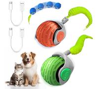 Wenosda Interactive Cat Toy Ball, 2pcs USB Rechargeable Automatic Moving Balls for Indoor Cats & Dogs, Electric Rolling Pet Toy with 2 Adjustment Modes, Stimulates Hunting Instincts (Red +Green