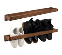 Wenqik 2 Pcs Wall Mounted Shoe Rack 30 Inch Rustic Wood Wall Hanging Shoe Rack Space Saving Footwear Holder Shoe Storage Organizer for Mudroom, Entryway, Closet (Burnt Wood)