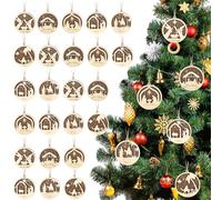 Wenqik 24 Pcs Nativity Scene Ornament, Christmas Wooden Hanging Ornament, Nativity Xmas Tree Ornaments, The Birth of Jesus Decoration Keepsake Religious Gifts for Christian Friends Family