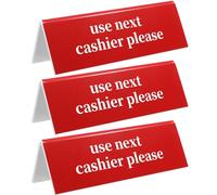 Wenqik 3 Pcs Checkout Closed Desk Sign Use Next Cashier 2" x 6" Double Side Retail Counter Checkout Sign for Offices Shops Banks Stores Dmv Retail Tabletop Red