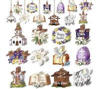 Wenqik 36 Pcs Easter Hanging Ornaments He is Risen Easter Wooden Hanging Ornaments Religious Wooden Hanging Easter Decorations for Tree Decorations and Home Decor