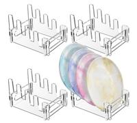 Wenqik 4 Pack Acrylic Plate Stands for Display Clear Dinnerware Display Stand China Plate Holder Racks Organizer for Cabinet Home Supplies