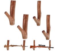 Wenqik 4 Pcs Hardwood Gun Rack, Handmade Gun Hooks for Wall with Pre Drilled Holes and Hardware Bow Horizontal Hanger Archery for Storage Display Home (Natural Color)