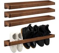 Wenqik 4 Pcs Wall Mounted Shoe Rack 30 Inch Rustic Wood Wall Hanging Shoe Rack Space Saving Footwear Holder Shoe Storage Organizer for Mudroom, Entryway, Closet (Burnt Wood)