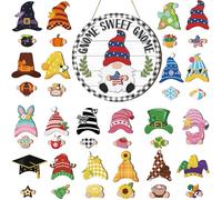 Wenqik 41 Pcs Interchangeable Gnome Decor Holiday Wooden Seasonal Gnome Decor Detachable Magnet Hat and Hand Welcome Sign for Home Decoration(Buffalo,Black White)