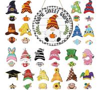 Wenqik 41 Pcs Interchangeable Gnome Decor Holiday Wooden Seasonal Gnome Decor Detachable Magnet Hat and Hand Welcome Sign for Home Decoration(Buffalo,Black White)