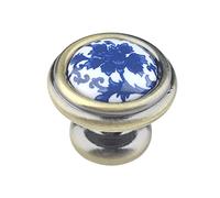 WenRan 3.78" 5.0" HolesCenter to Center Blue Flower Knobs Drawer Pull Dresser Handles Ceramic Antique Bronze Kitchen Cabinet Pull Handles 96mm 128mm (Knob)