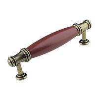 WenRan 3.8'' 5'' Hole Center Solid Walnut Wood Pulls, Antique Bronze Handles European Style Simple Cabinet Wardrobe Door Handles, Vintage Furniture Drawer Red Pulls (10,Hole Center: 3.8'' 96mm)